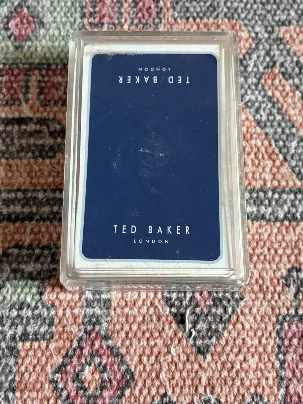Ted Baker Navy and White Playing Card Deck in Clear Case